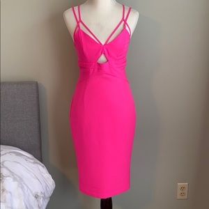 Bardot Neon Pink Strappy Cut Out Midi Dress Size 6